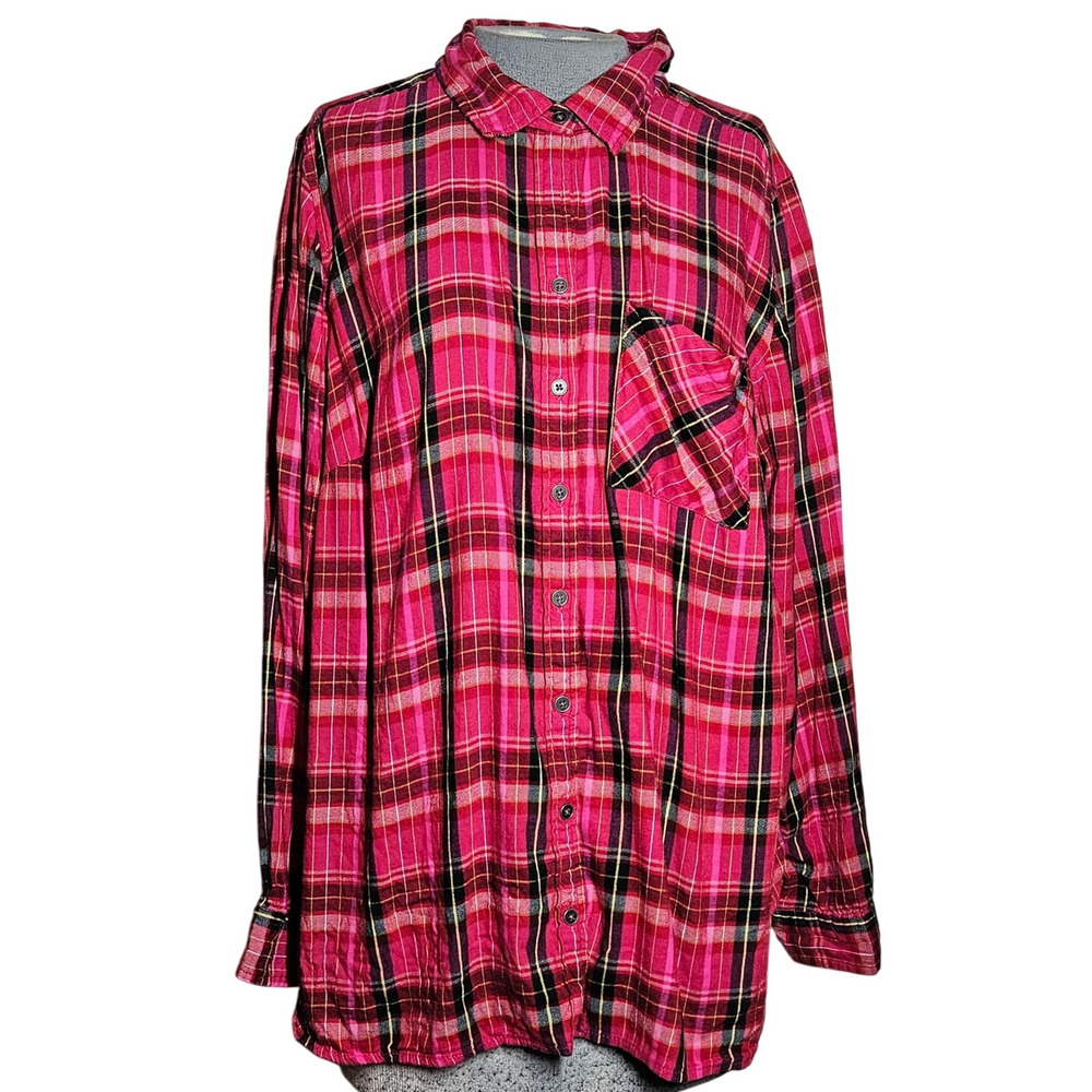 Pink Plaid Cotton Blend Button Up Shirt Size 2X